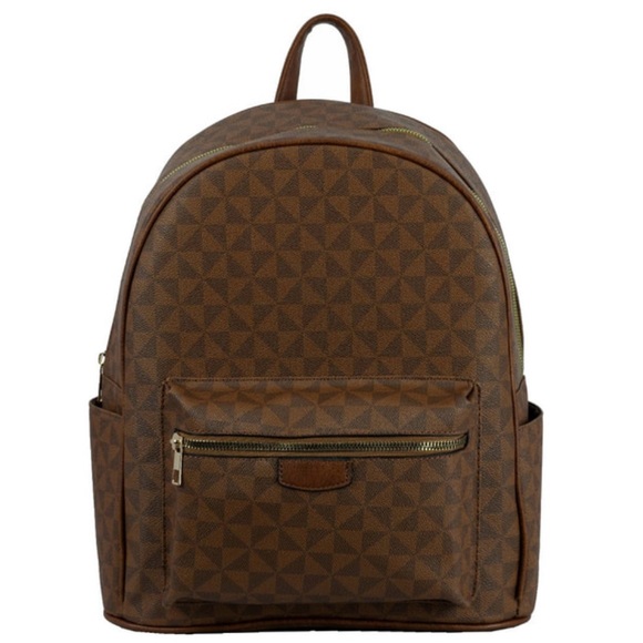 Designer Inspired Brown Monogram Large Backpack - Picture 7 of 12